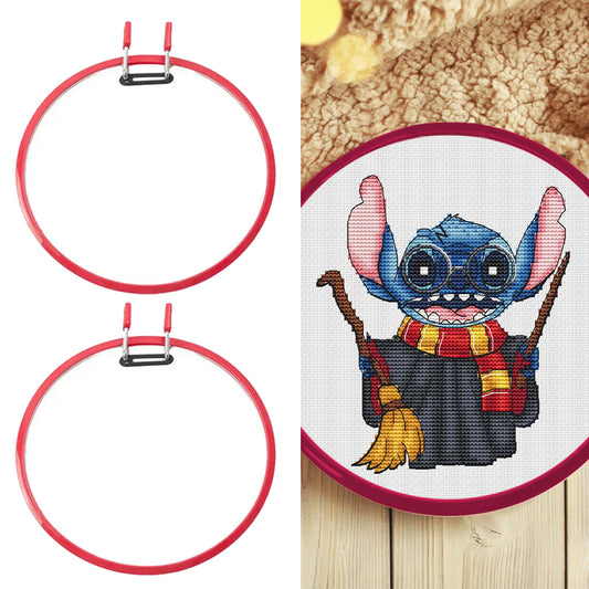 Round Cross Stitch Hoop Ring Plastic Embroidery Hoop Embroidery Circle (Red)