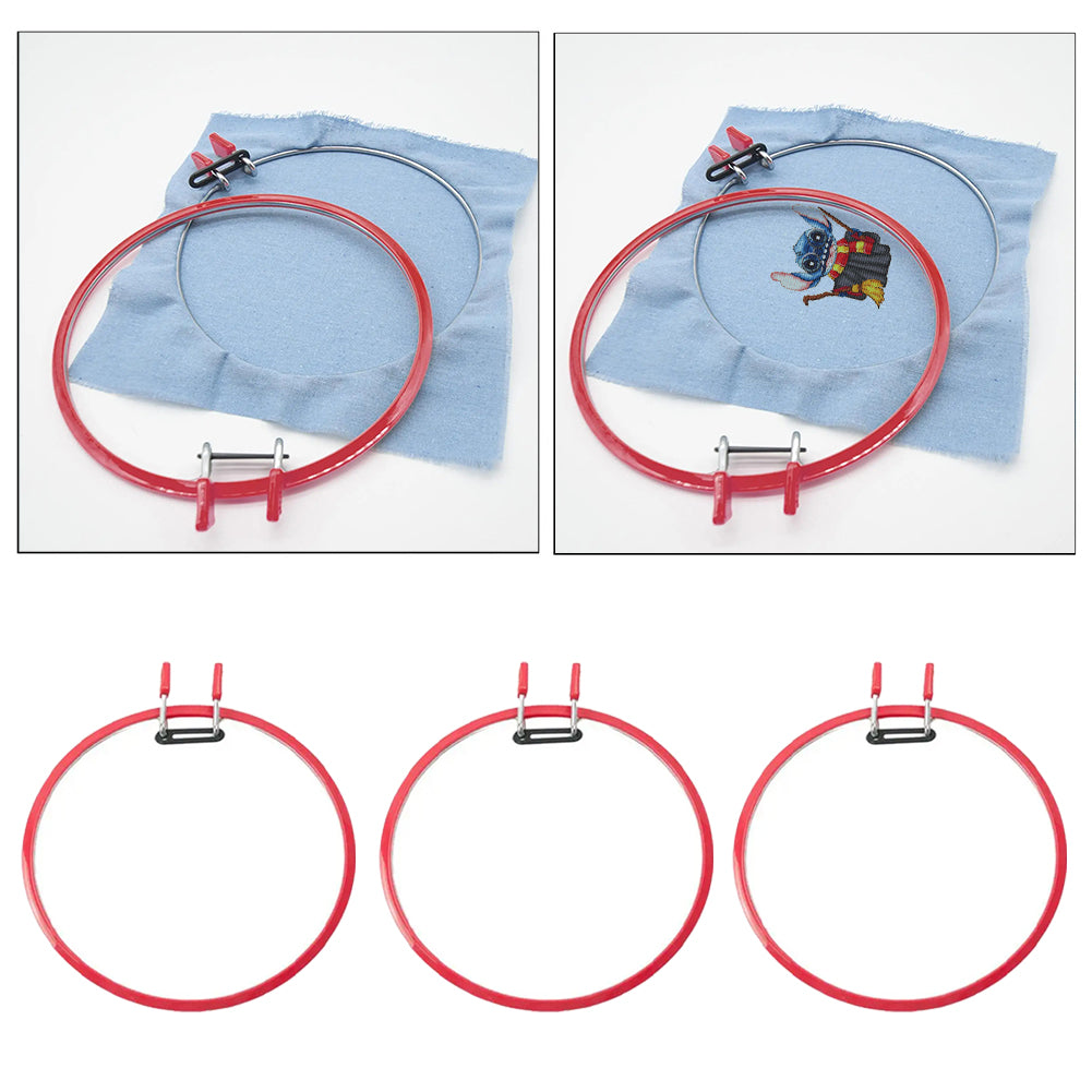 Round Cross Stitch Hoop Ring Plastic Embroidery Hoop Embroidery Circle (Red)