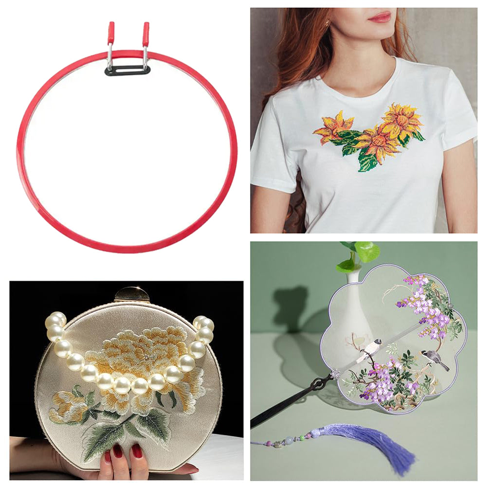 Round Cross Stitch Hoop Ring Plastic Embroidery Hoop Embroidery Circle (Red)