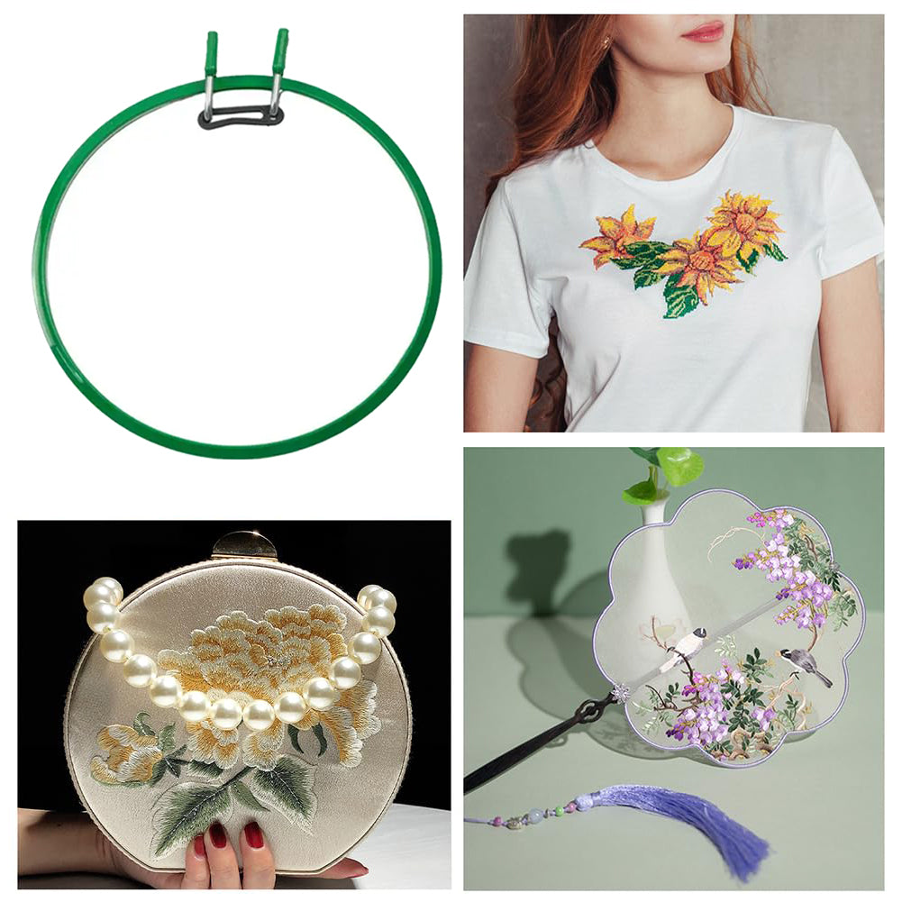 Round Cross Stitch Hoop Ring Plastic Embroidery Hoop Embroidery Circle (Green)