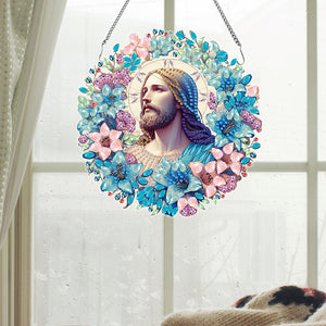 Acrylic Special Shaped Jesus Diamond Art Painting Wreath Hanging Sign Decoration