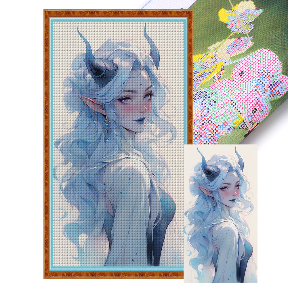 Huancan - Blue-Haired Witch - 40*70CM 11CT 3 Stamped Cross Stitch