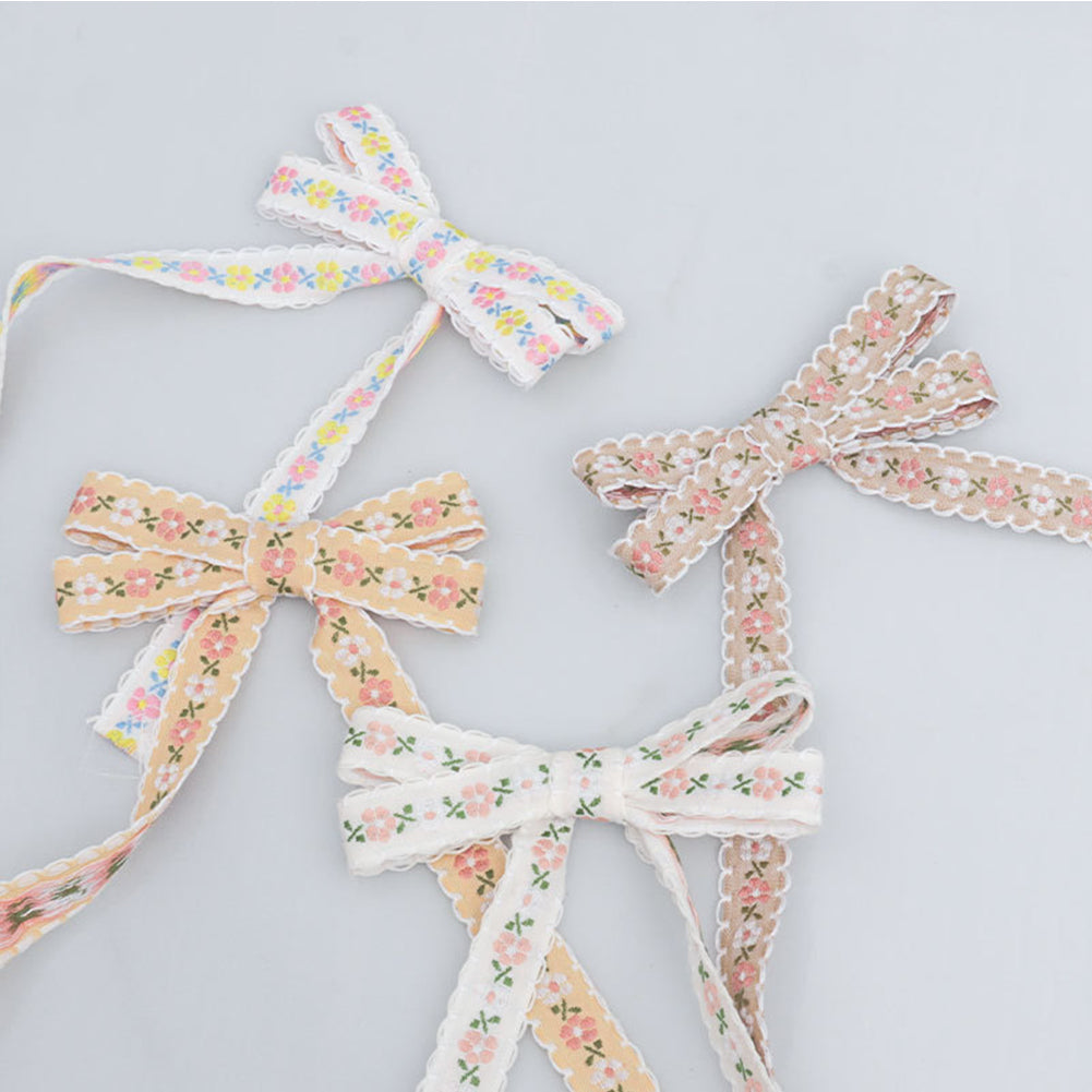 1CM 9M Floral Printed Ribbon Trim DIY Lace Trim Ribbon for Sewing (White)