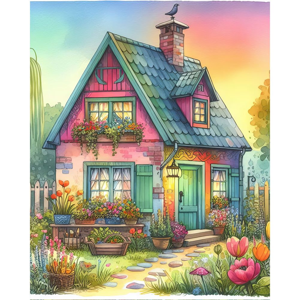 Colorful Courtyard And House Architecture 40*50CM(Canvas) Full Round Drill Diamond Painting