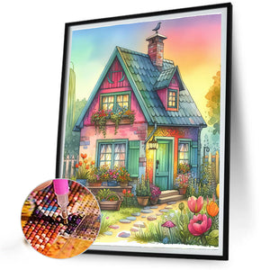Colorful Courtyard And House Architecture 40*50CM(Canvas) Full Round Drill Diamond Painting