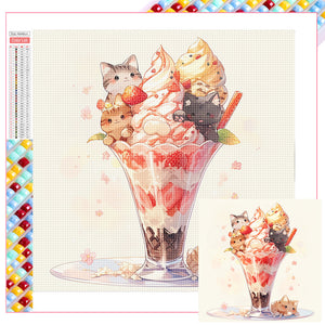 Cat Ice Cream 40*40CM(Picture) Full Square Drill Diamond Painting