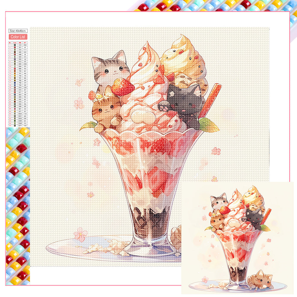 Cat Ice Cream 40*40CM(Picture) Full Square Drill Diamond Painting