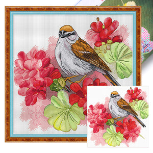 Spring Brand - Geranium And Bird - 45*45CM 11CT 3 Stamped Cross Stitch