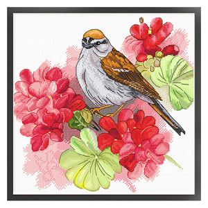 Spring Brand - Geranium And Bird - 45*45CM 11CT 3 Stamped Cross Stitch