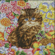 Load image into Gallery viewer, Joy Sunday - Cat Among Flowers - 30*30CM 14CT 2 Stamped Cross Stitch

