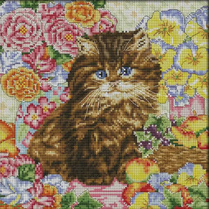 Joy Sunday - Cat Among Flowers - 30*30CM 14CT 2 Stamped Cross Stitch