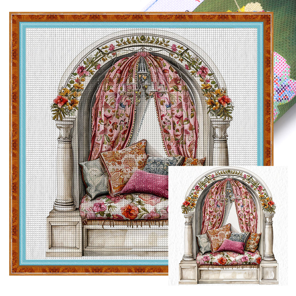 Huancan - Bay Window In The Room - 50*50CM 14CT 2 Stamped Cross Stitch