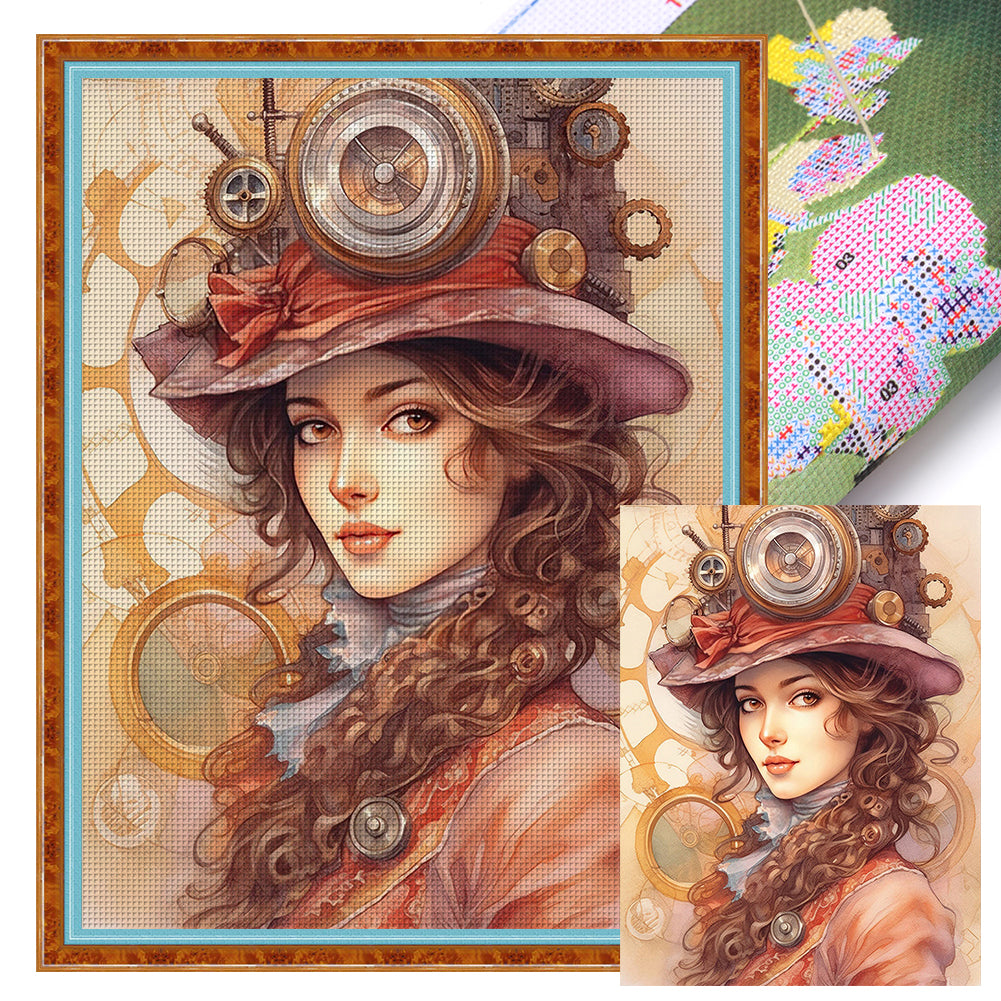 Huancan - Retro Robot Woman - 45*60CM 11CT 3 Stamped Cross Stitch