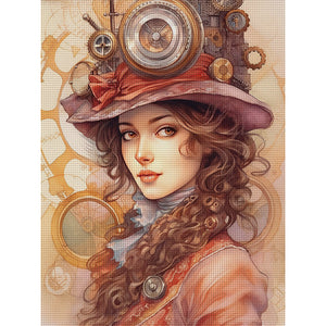 Huancan - Retro Robot Woman - 45*60CM 11CT 3 Stamped Cross Stitch