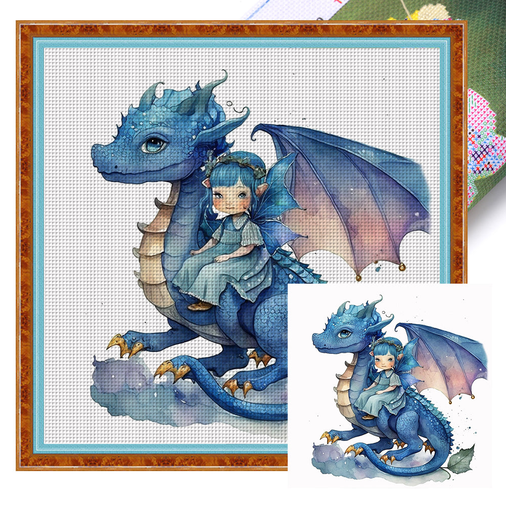 Huancan - Blue Dragon And Girl - 50*50CM 11CT 3 Stamped Cross Stitch
