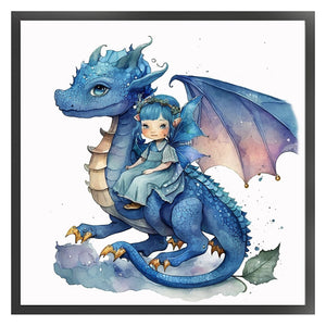Huancan - Blue Dragon And Girl - 50*50CM 11CT 3 Stamped Cross Stitch