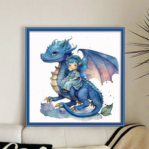 Huancan - Blue Dragon And Girl - 50*50CM 11CT 3 Stamped Cross Stitch