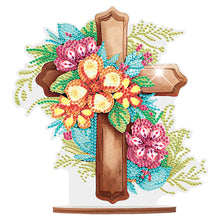 Load image into Gallery viewer, Wooden Special Shaped Flower Cross Diamond Painting Art Kits Desktop Decorations
