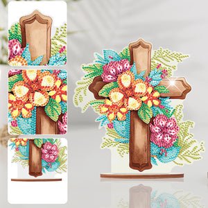 Wooden Special Shaped Flower Cross Diamond Painting Art Kits Desktop Decorations