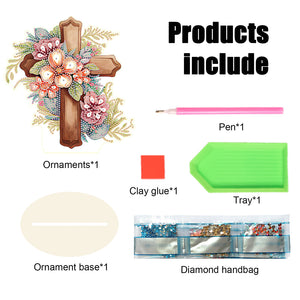 Wooden Special Shaped Flower Cross Diamond Painting Art Kits Desktop Decorations