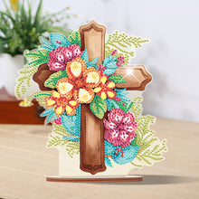 Load image into Gallery viewer, Wooden Special Shaped Flower Cross Diamond Painting Art Kits Desktop Decorations
