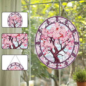 Acrylic Stained Glass Flower Diamond Painting Hanging Pendant Home Decor(Sakura)