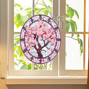 Acrylic Stained Glass Flower Diamond Painting Hanging Pendant Home Decor(Sakura)