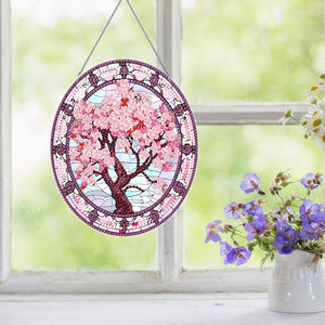 Acrylic Stained Glass Flower Diamond Painting Hanging Pendant Home Decor(Sakura)