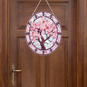 Acrylic Stained Glass Flower Diamond Painting Hanging Pendant Home Decor(Sakura)
