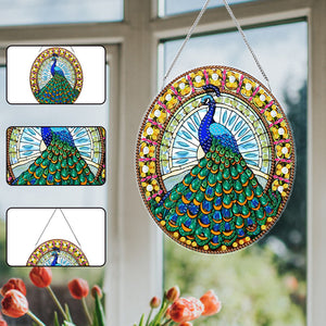 Acrylic Stained Glass Animal Diamond Painting Hanging Pendant (Peacock)