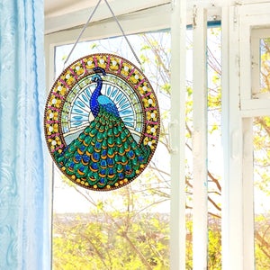 Acrylic Stained Glass Animal Diamond Painting Hanging Pendant (Peacock)
