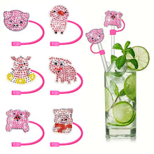 Load image into Gallery viewer, 6Pcs Acrylic Silicone Pig 5D DIY Diamond Painting Straw Cover Cap Decoration
