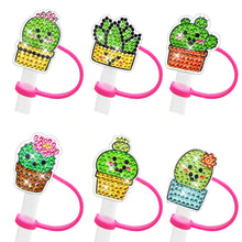 Load image into Gallery viewer, 6Pcs Acrylic Silicone Cactus 5D DIY Diamond Painting Straw Cover Cap Decoration
