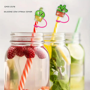 6Pcs Acrylic Silicone Cactus 5D DIY Diamond Painting Straw Cover Cap Decoration