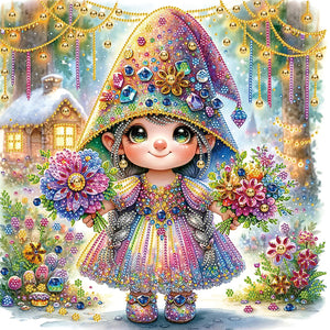 Girl With Two Bouquets In The Forest 40*40CM(Canvas) Partial Special Shaped Drill Diamond Painting