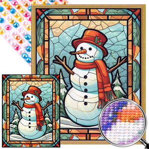 Snowman Glass Painting 40*50CM(Picture) Full Round Drill Diamond Painting