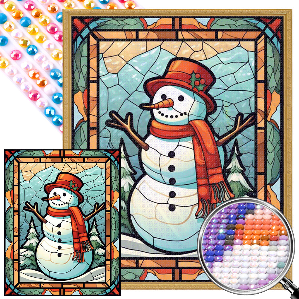 Snowman Glass Painting 40*50CM(Picture) Full Round Drill Diamond Painting
