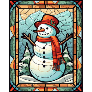 Snowman Glass Painting 40*50CM(Picture) Full Round Drill Diamond Painting