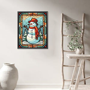 Snowman Glass Painting 40*50CM(Picture) Full Round Drill Diamond Painting