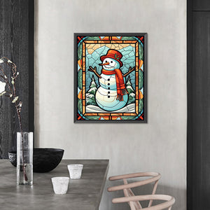 Snowman Glass Painting 40*50CM(Picture) Full Round Drill Diamond Painting