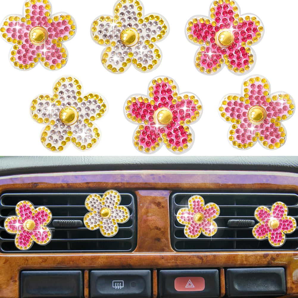 6Pcs Diamond Painting Car Air Vent Clips Car Decor Gift for Women Girls (Flower)