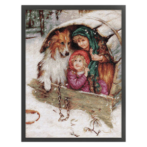 Joy Sunday - Playing With The Shepherd Dog Children - 48*61CM 14CT 2 Stamped Cross Stitch