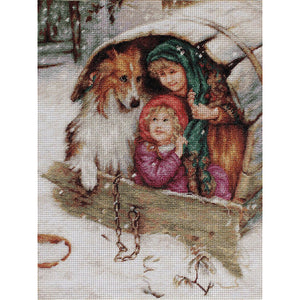 Joy Sunday - Playing With The Shepherd Dog Children - 48*61CM 14CT 2 Stamped Cross Stitch