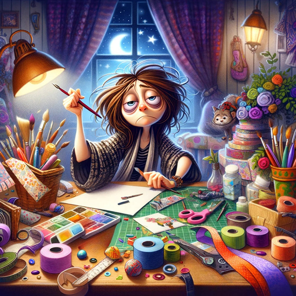 Late-Night Creative Worker 40*40CM(Canvas) Full Round Drill Diamond Painting