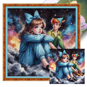 Huancan - Peter Pan And Wendy - 40*40CM 11CT 3 Stamped Cross Stitch
