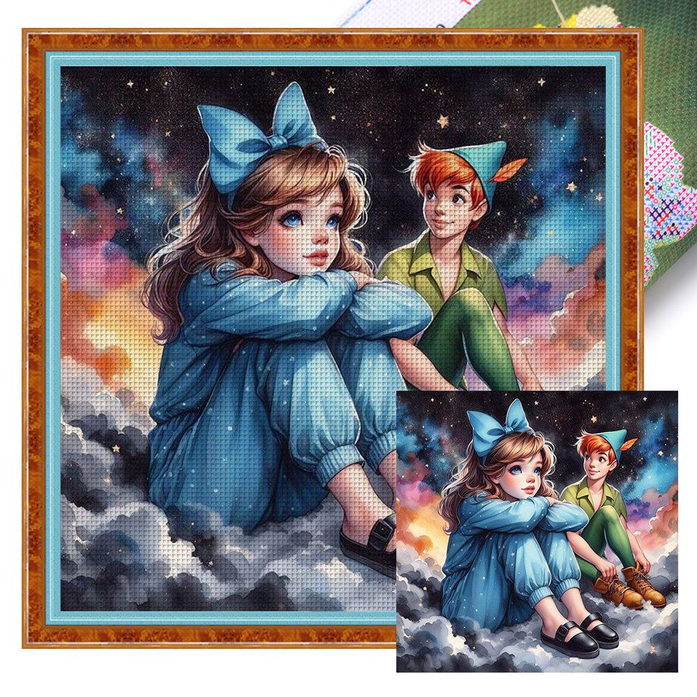Huancan - Peter Pan And Wendy - 40*40CM 11CT 3 Stamped Cross Stitch