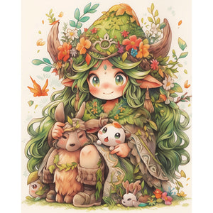 Yishu - Gnome Girl - 45*55CM 11CT 3 Stamped Cross Stitch