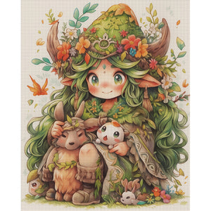Yishu - Gnome Girl - 45*55CM 11CT 3 Stamped Cross Stitch