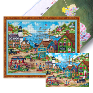 Yishu - Seaside Town Scene - 60*50CM 11CT 3 Stamped Cross Stitch
