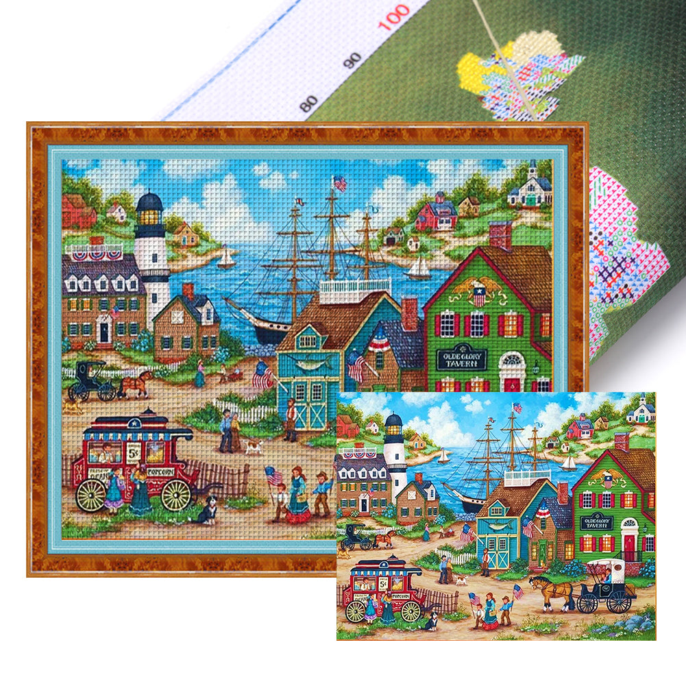 Yishu - Seaside Town Scene - 60*50CM 11CT 3 Stamped Cross Stitch